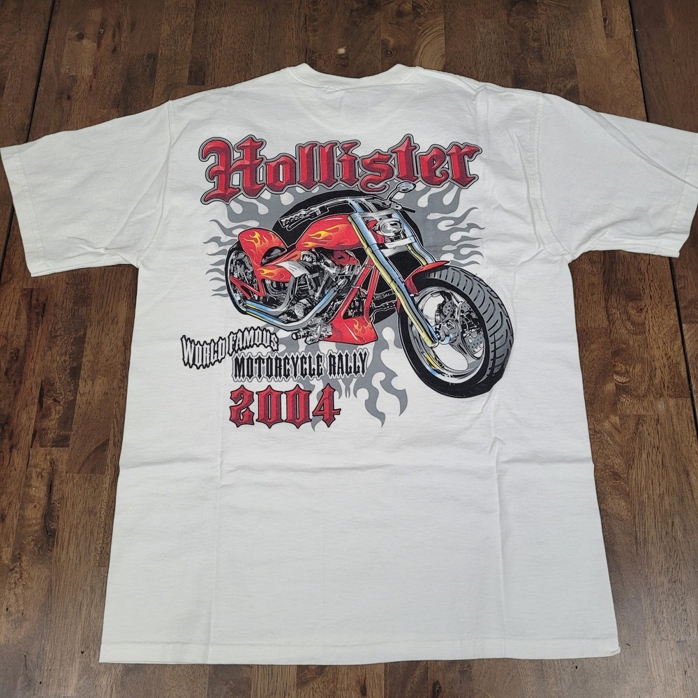Vintage 2004 Hollister Motorcycle Rally T Shirt White Size Medium Biker Chopper
